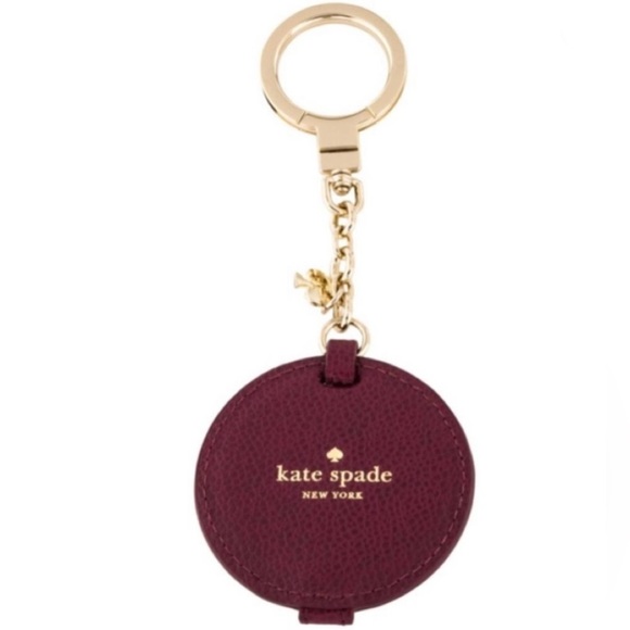 NWT KATE ♠️ SPADE LEATHER KEY CHAIN / FOB IN BLACK CHERRY WITH MIRROR - Picture 1 of 6
